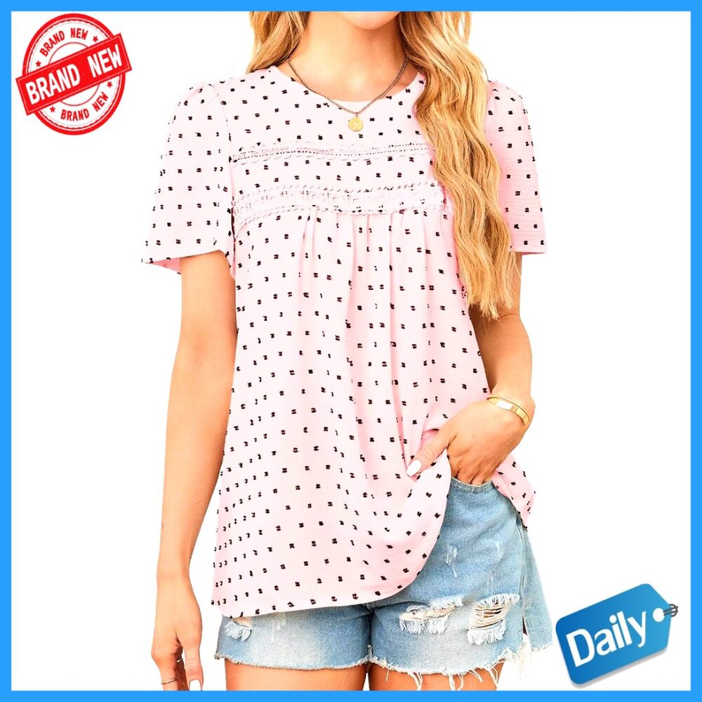 Girls' Short Sleeve Blouse Crewneck Lace Hem Boho Casual Tops